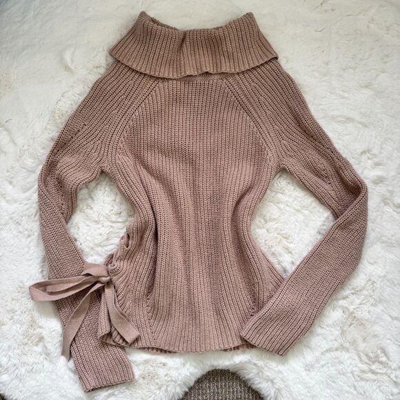 Bebe Chunky Knit Lace-up Sweater XS - Tan / Dark Beige - Picture 1 of 4